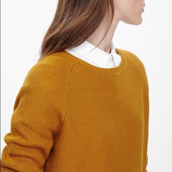 COS Sweaters - COS Textured Knit Crew Neck Sweater Mustard Yellow Cotton Medium